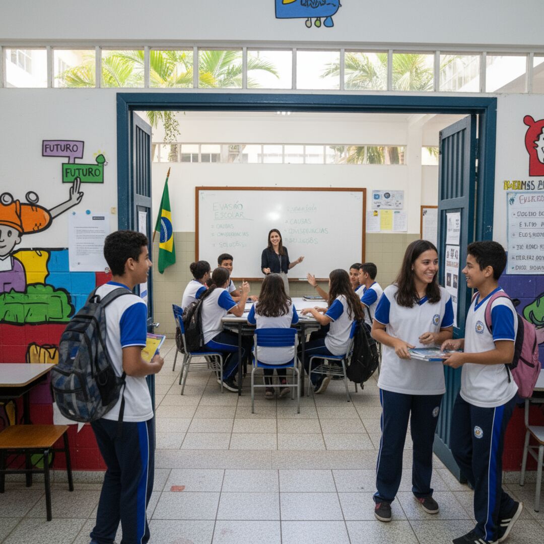 Imagem do tema Desafios para reduzir a evasão escolar no ensino médio no Brasil